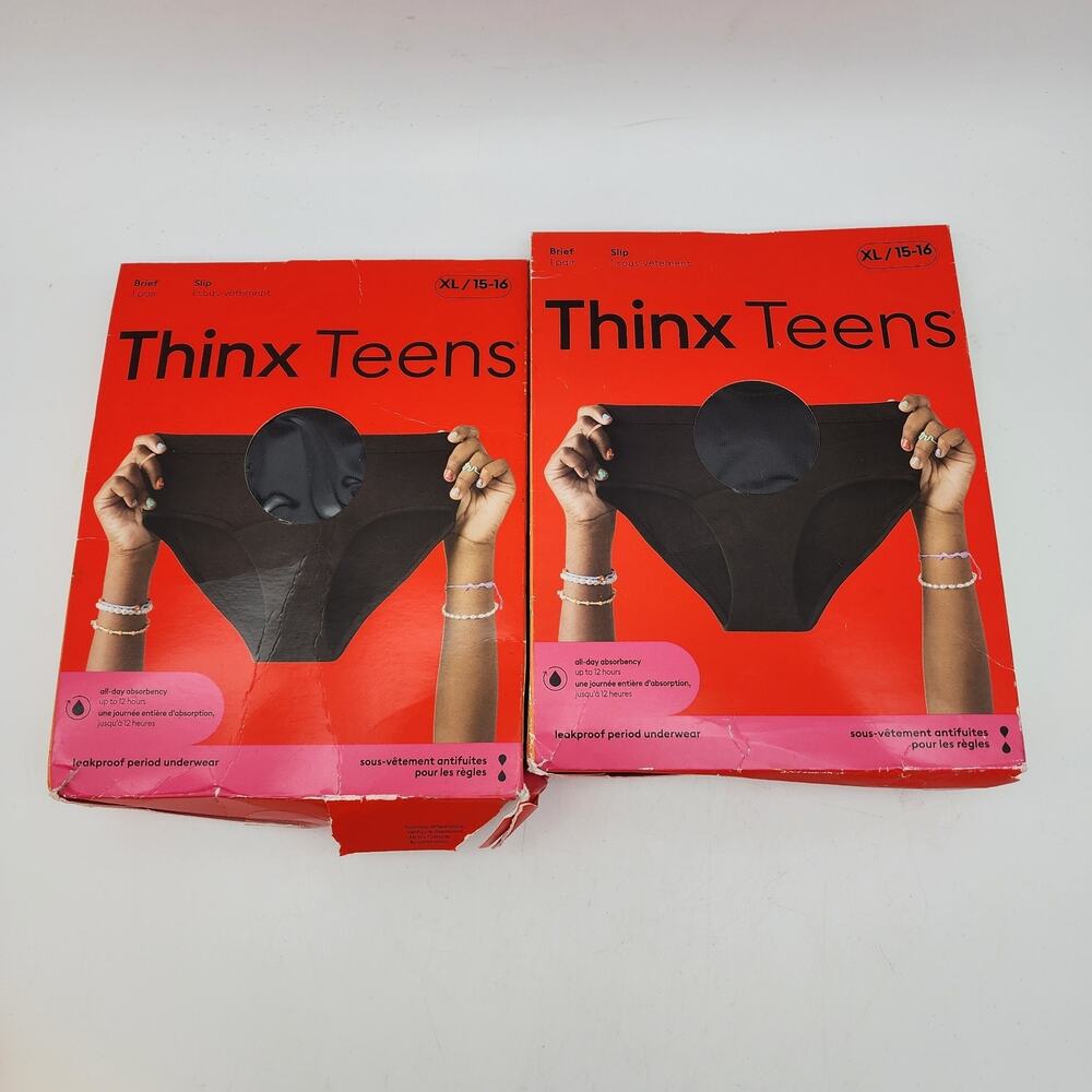 Thinx Teens Period Underwear Briefs Size XL 15/16 Black 2 Pair Leakproof